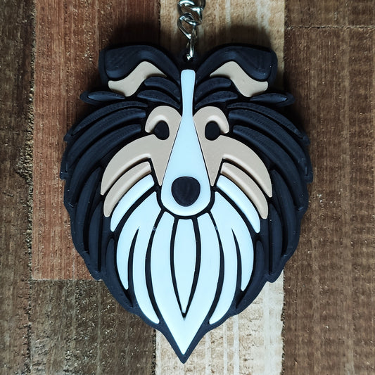 Rough Collie Tri-Color 3D Printed Keychain