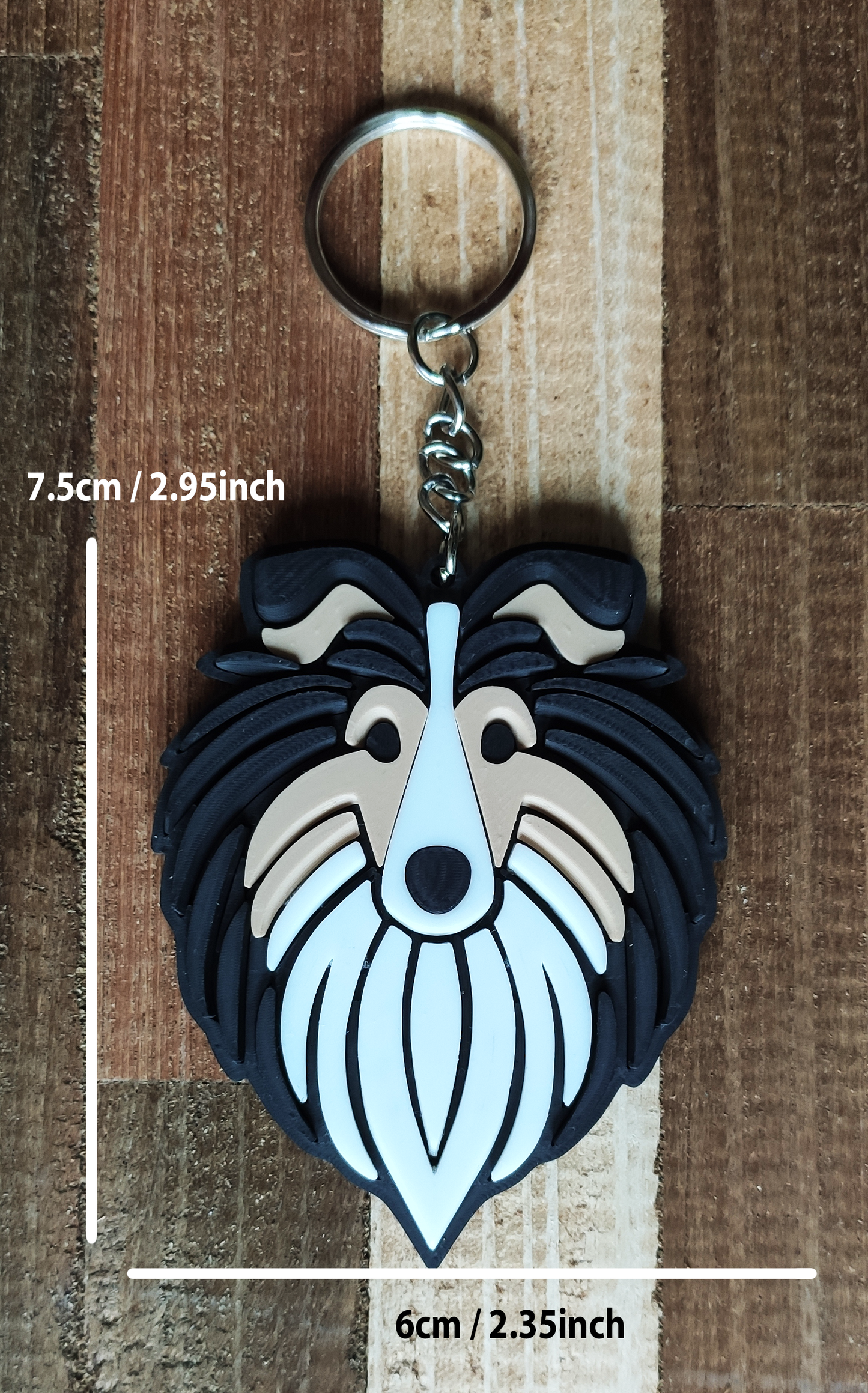 Rough Collie Tri-Color 3D Printed Keychain